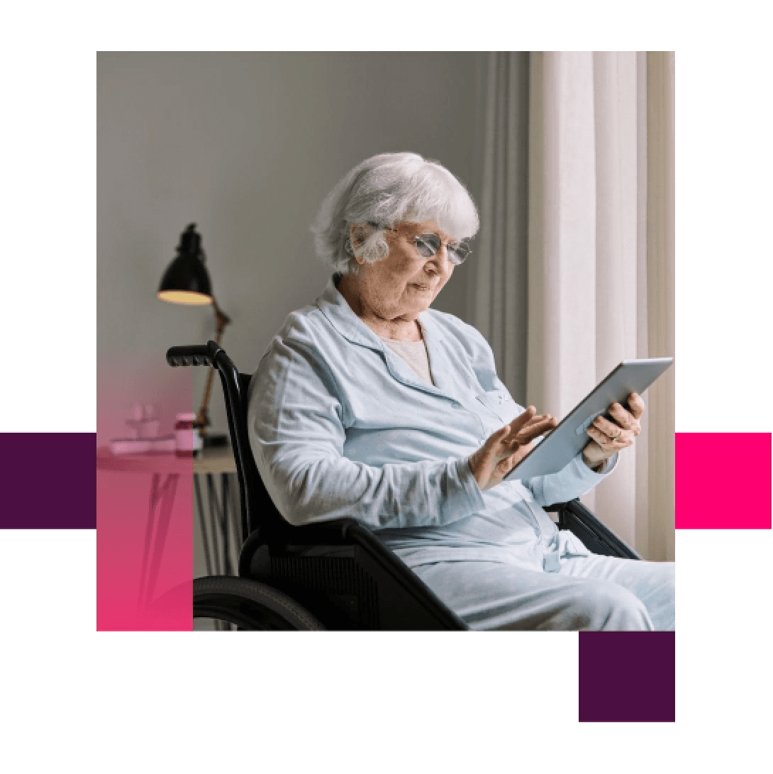 Elderly patient using a tablet